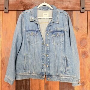 Old Navy Womens XXL Embroidered California Denim Jacket Light Wash
